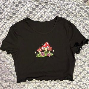 Selling: Black, mushroom printed, crop top. Size small. Ordered from Romwe.com
